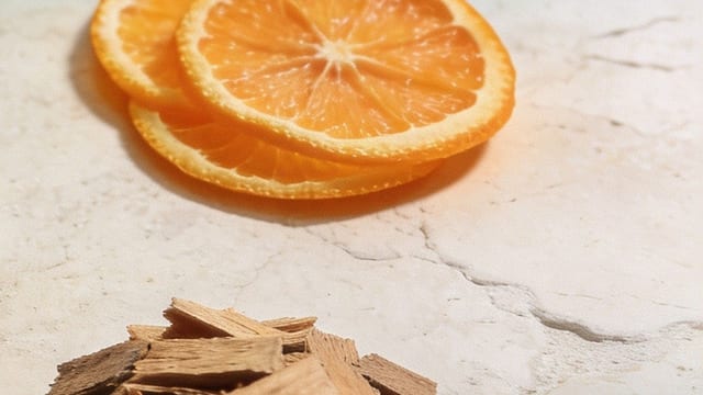 Dried orange slices and wood chips for potpourri